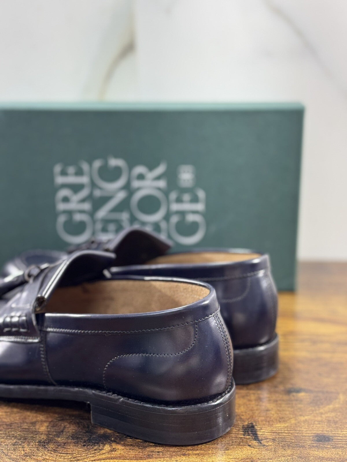 Green George Scarpa Uomo Mocassino  Nappine Pelle Blu    Luxury Handmade 42.5