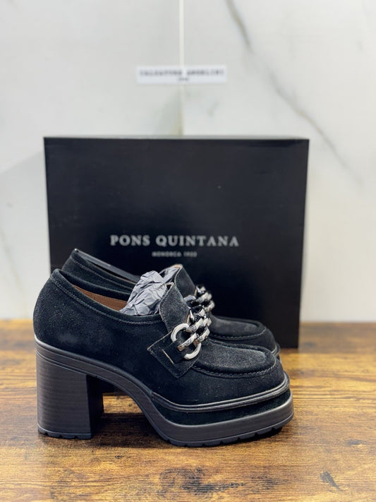 Pons Quintana Mocassino Donna Pelle Suede Nero   Con Tacco  Casual Loafer 38