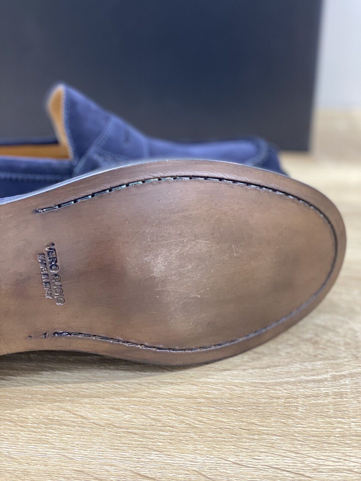 Brugnoli Mocassino uomo in suede blu luxury men loafer fondo cuoio 40