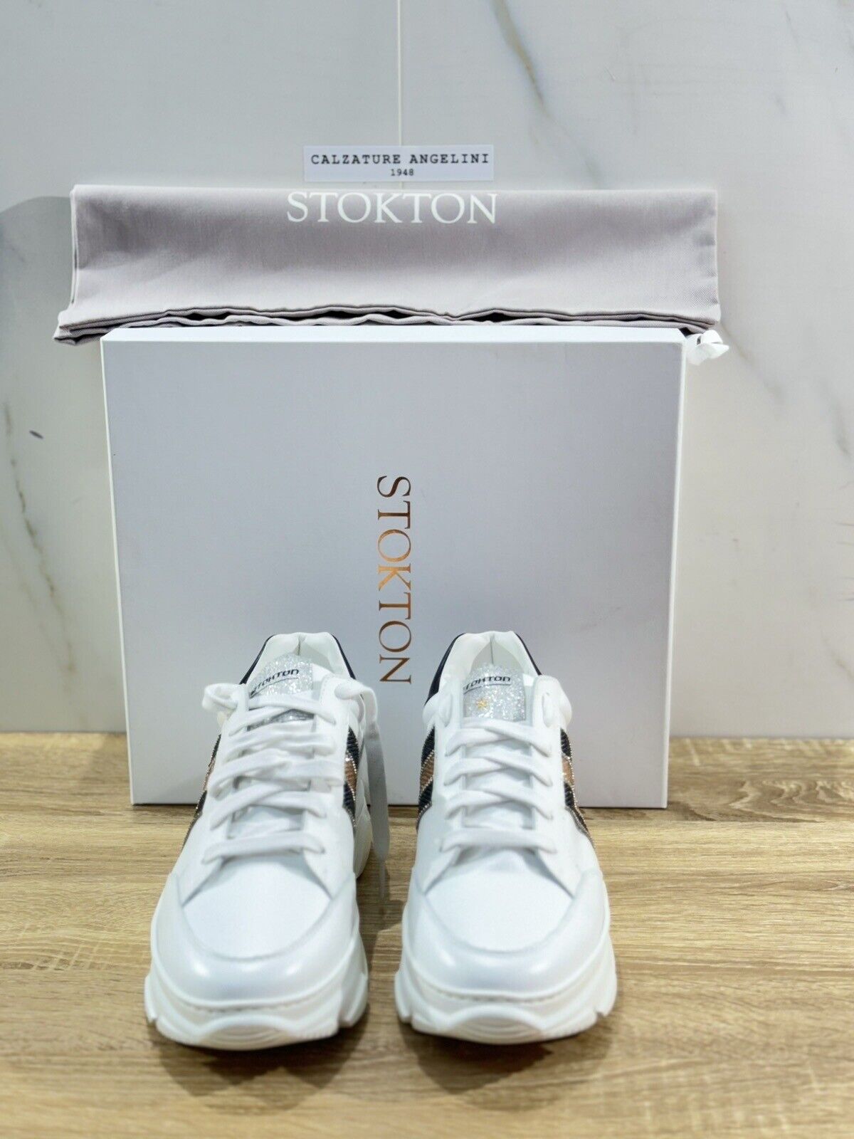 Stokton Sneaker Donna Pelle Bianca Extra Light Made In Italy 40