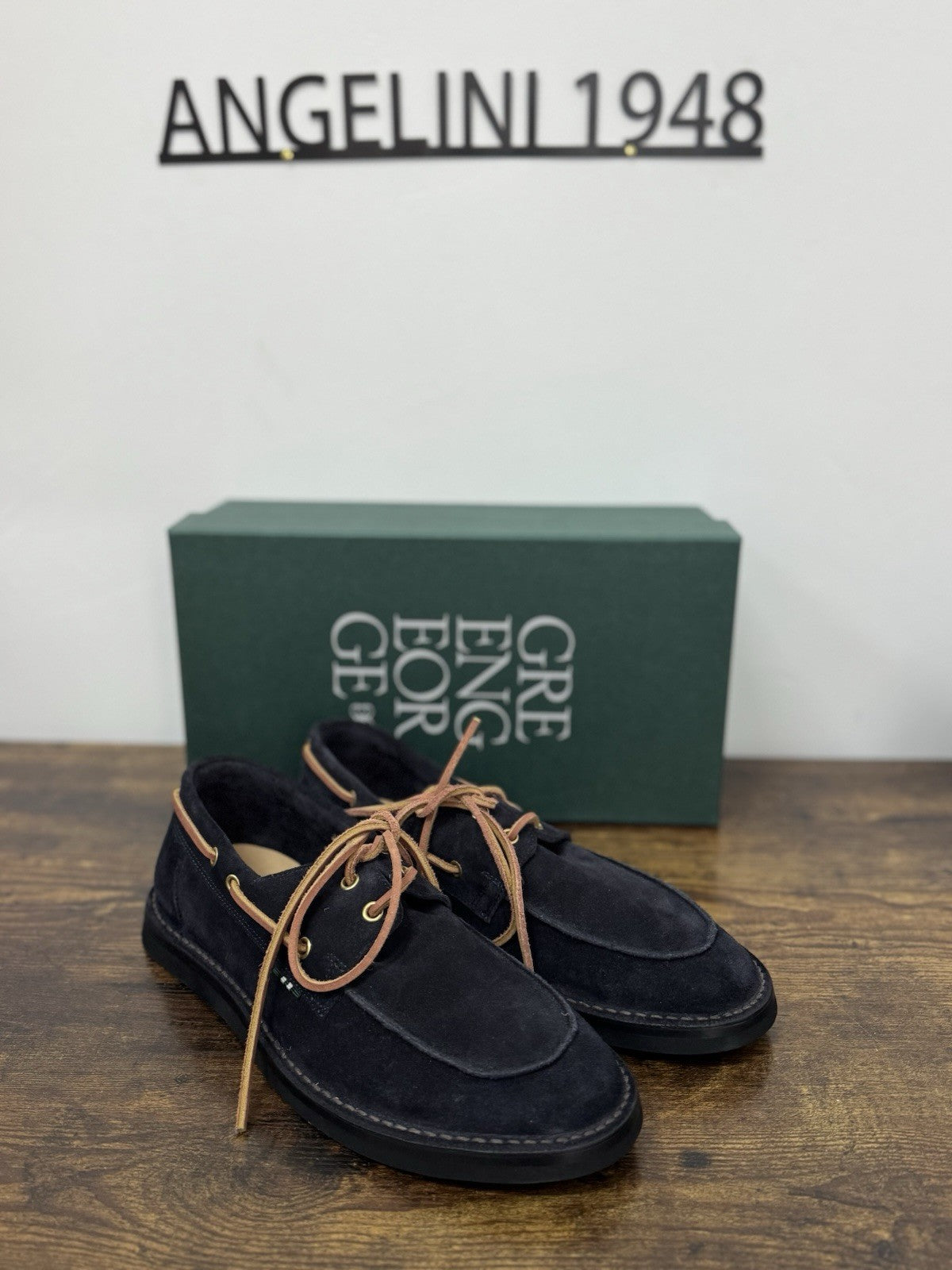 Green George Mocassino Barca Suede Blu Handmade In Italy Uomo 41