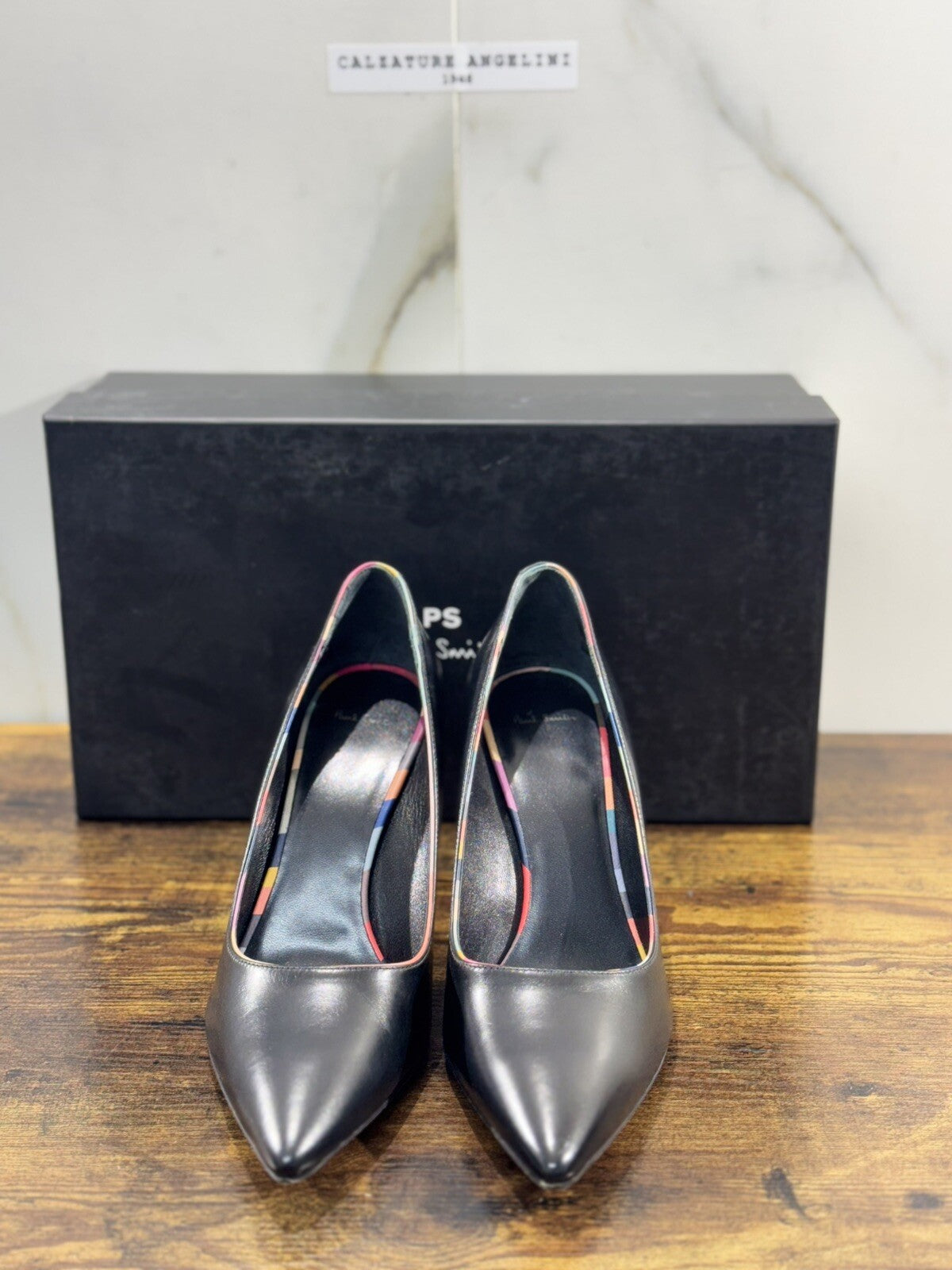 Paul Smith Decollete’ Icon Blanche In Pelle Nera Con Tacco 38.5