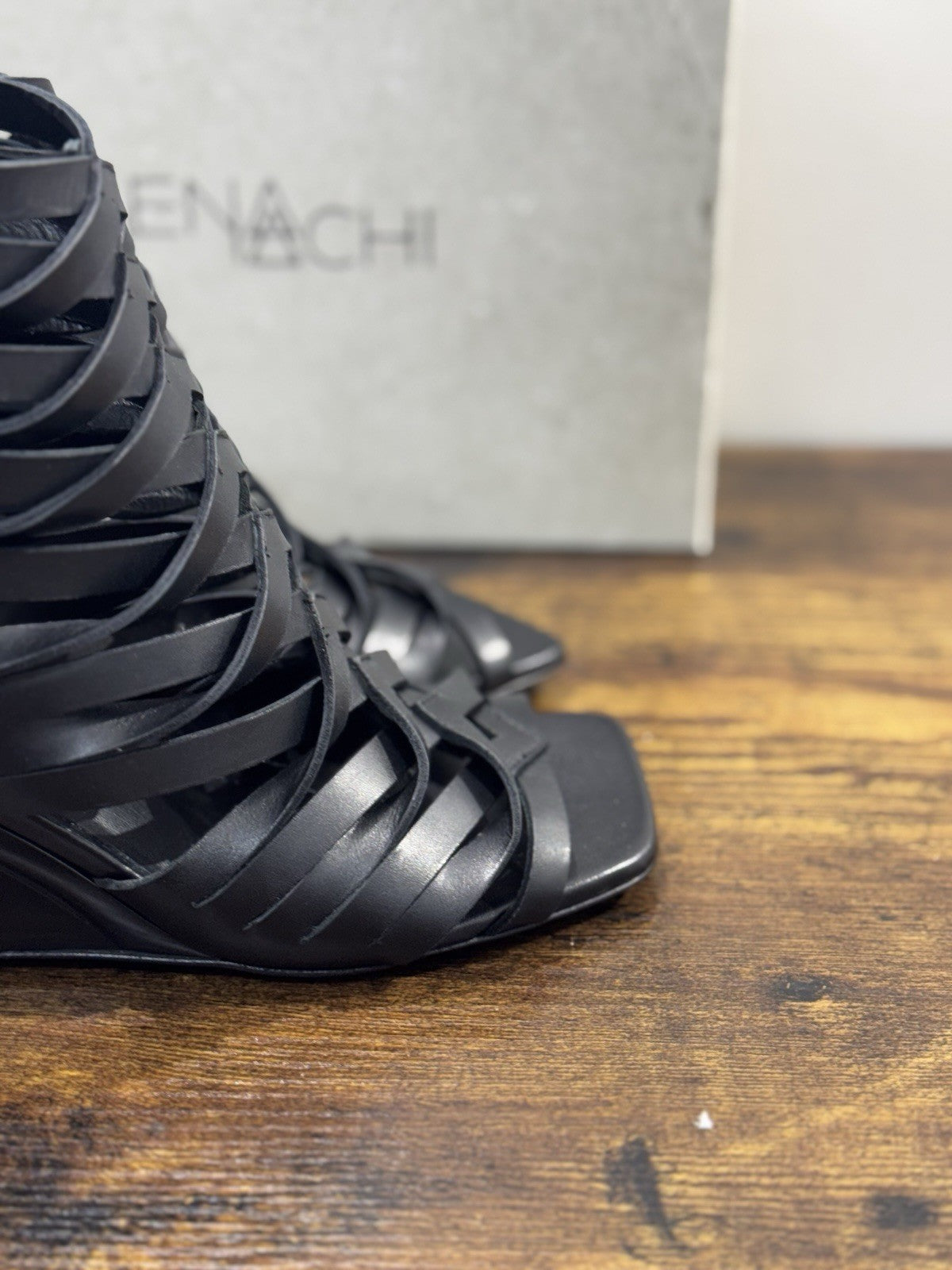Elena Iachi Sandalo   Pelle Nero Zeppa   Luxury Woman  Shoes Donna 41