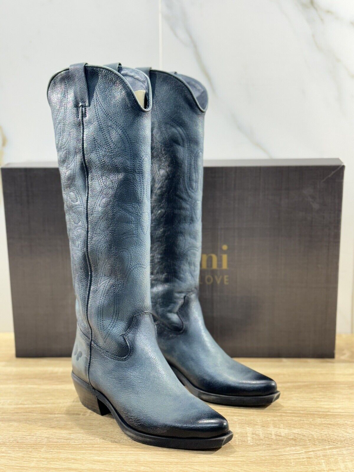 Felmini Texano Donna Pelle Jeans Casual Texan Boot Made In Italy 36