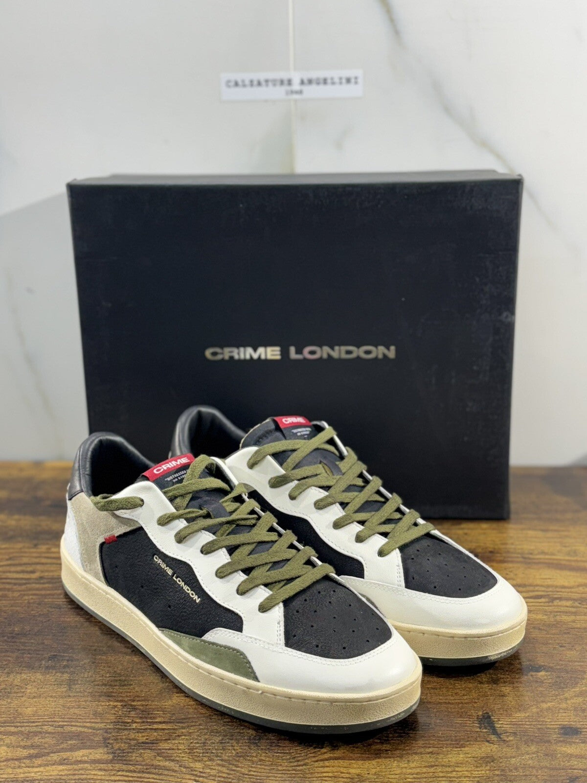 Crime London Sneaker Uomo Chelsea Verde Bianca       Pelle  Casual Men Shoes 44