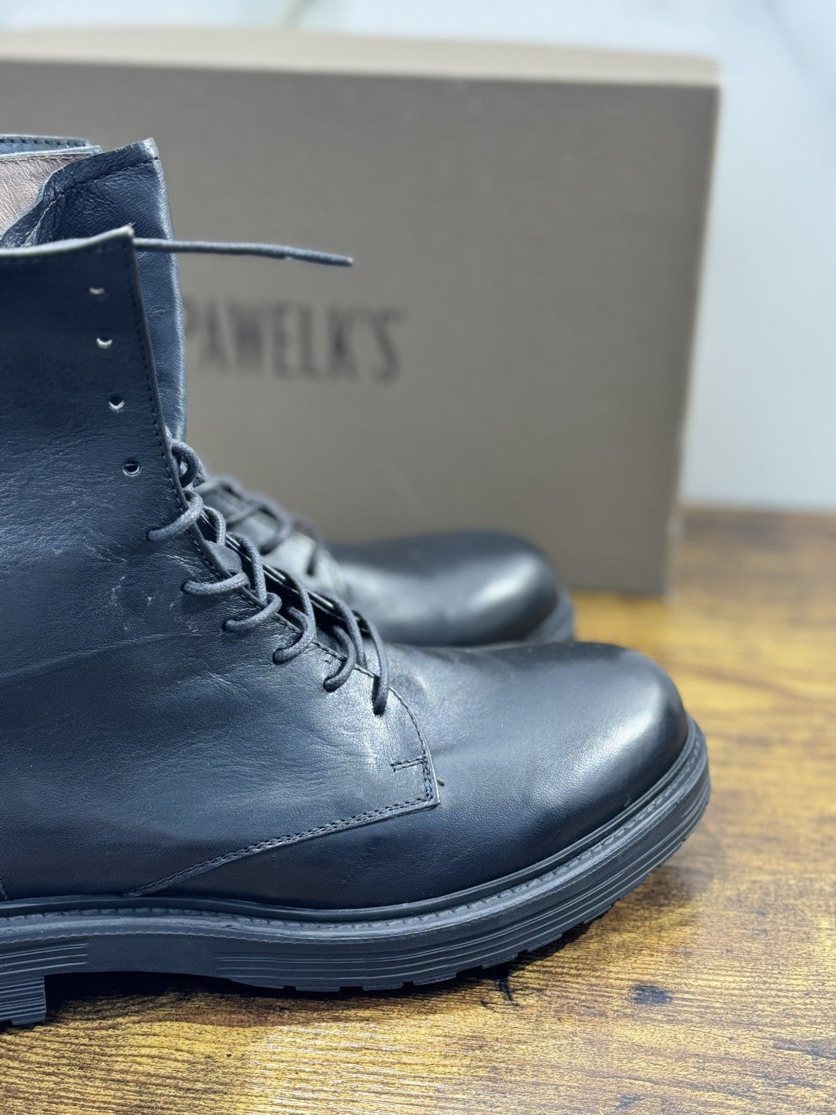 Pawelk’s Anfibio  Uomo Pelle Nera Hand  Made St Moritz Fondo Made  In Italy 42