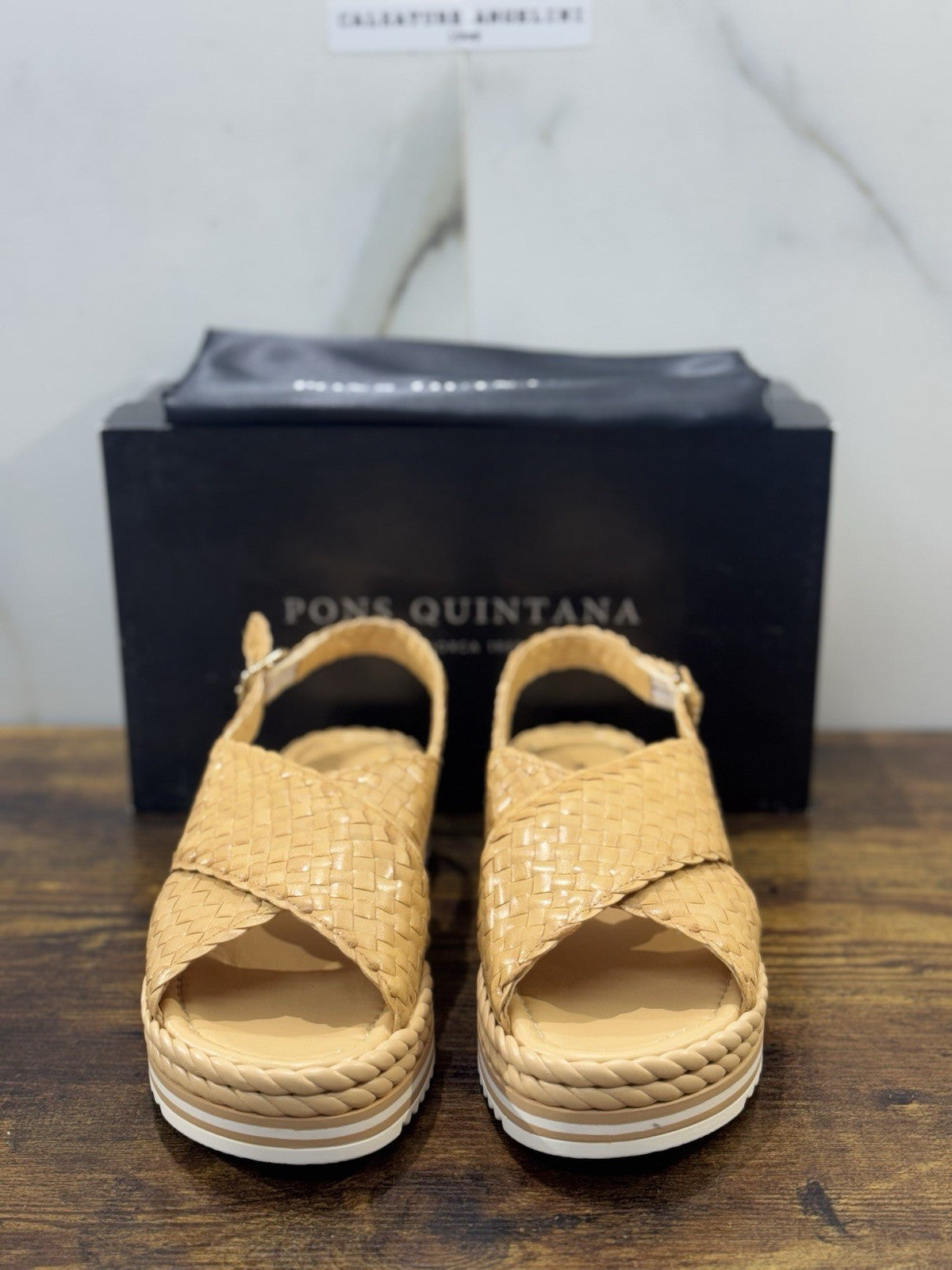 Pons Quintana Sandalo Milan Donna   Pelle Beige    Handmade Con Zeppa 41