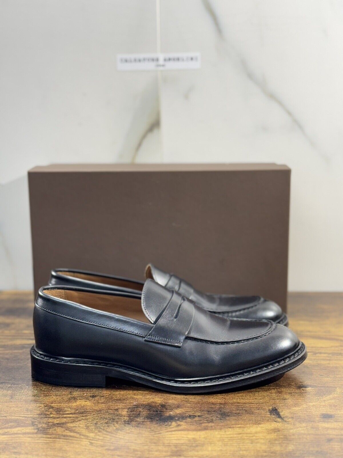 Brugnoli Mocassino Uomo Pelle Nera  Lavorazione Blake Made In Italy 40