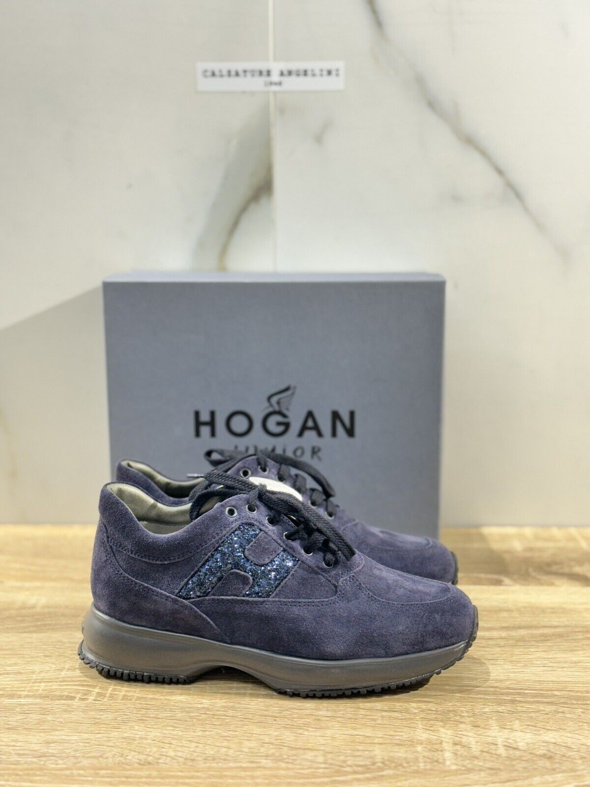 Hogan Junior Interactive Bambina Suede Blu   Strass Casual Baby Hogan 30