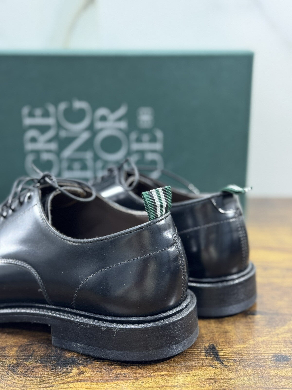 Green George derby nero in pelle polished luxury men  Doppio Cuoio 40.5