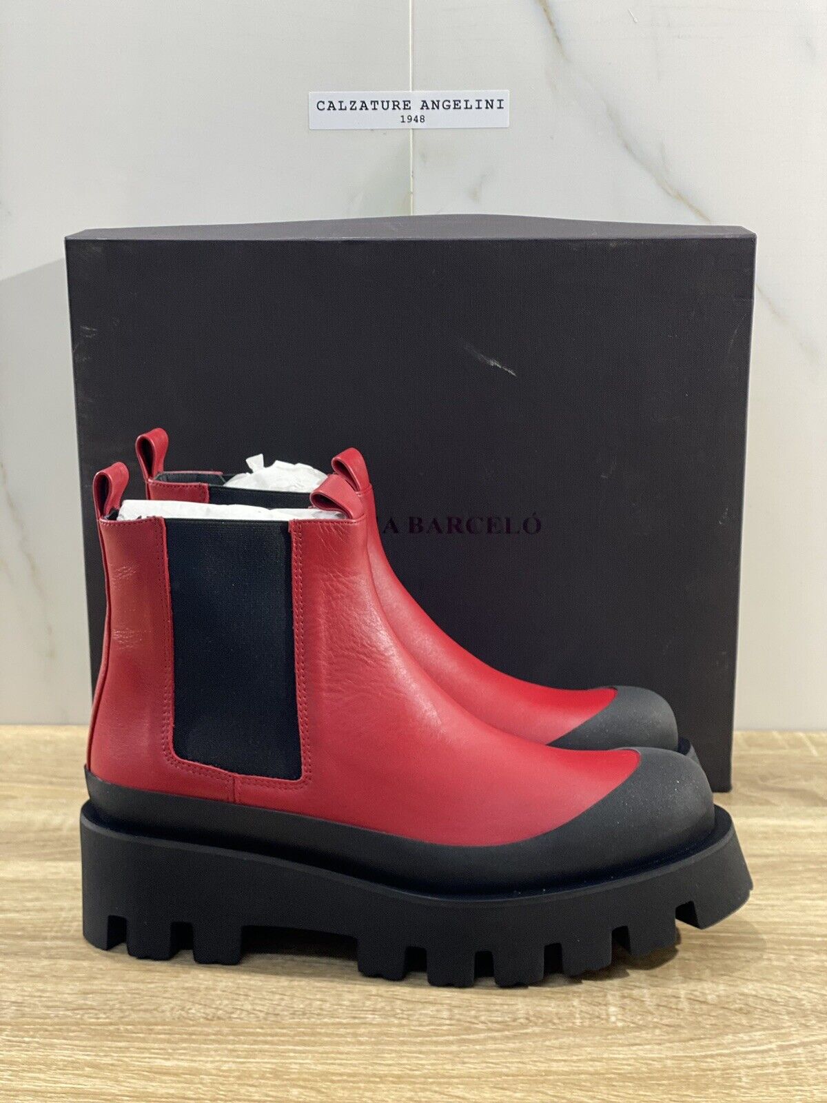 Paloma Barcelo’ Chelsea Boot Combat donna Celine pelle Rossa luxury Boot 40