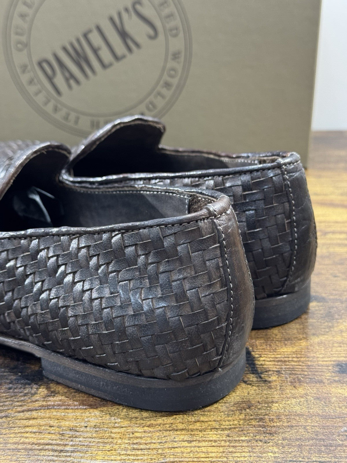 Pawelk’s Mocassino   Pelle Brandy     Hand   Made  In Italy Intrecciato Uomo 40