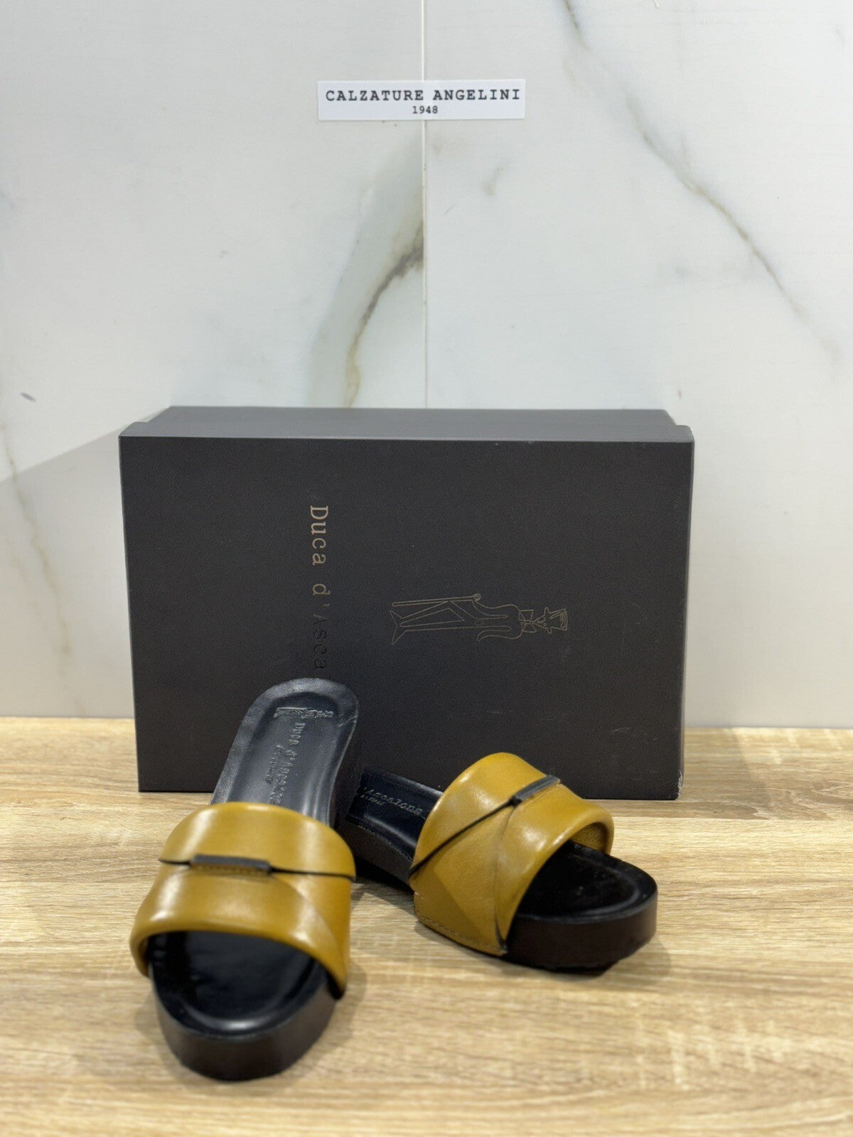 Duca D’ascalona Zoccolo Nicole  Donna Fatto A Mano Vero Legno Pelle Senape   41