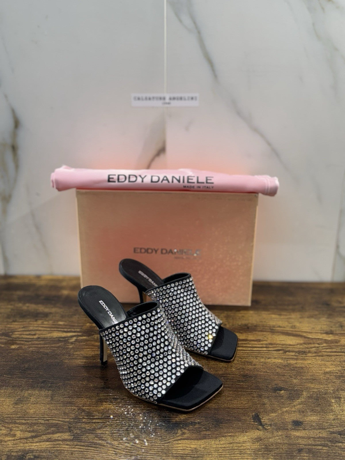 Eddy Daniele Sandalo Nero Real Swarovski Con Tacco Donna 36