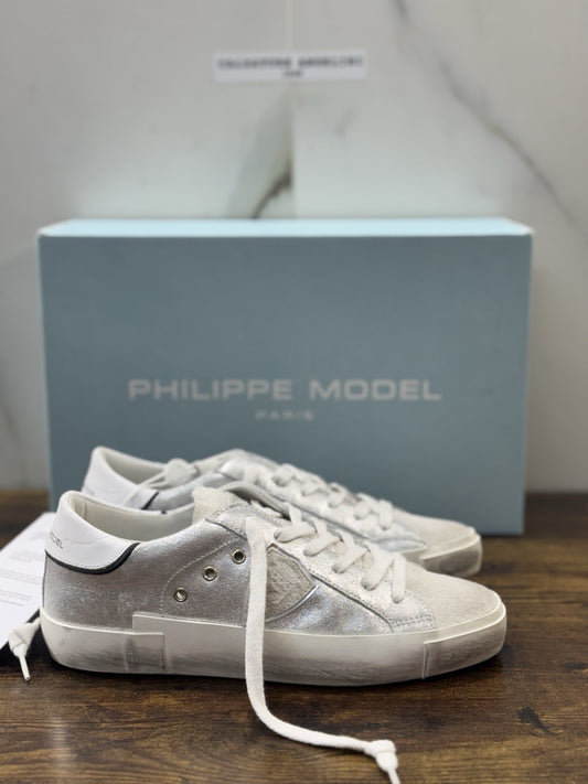 Philippe Model Paris Low Top  Sneaker Pelle Bianca   Donna 36