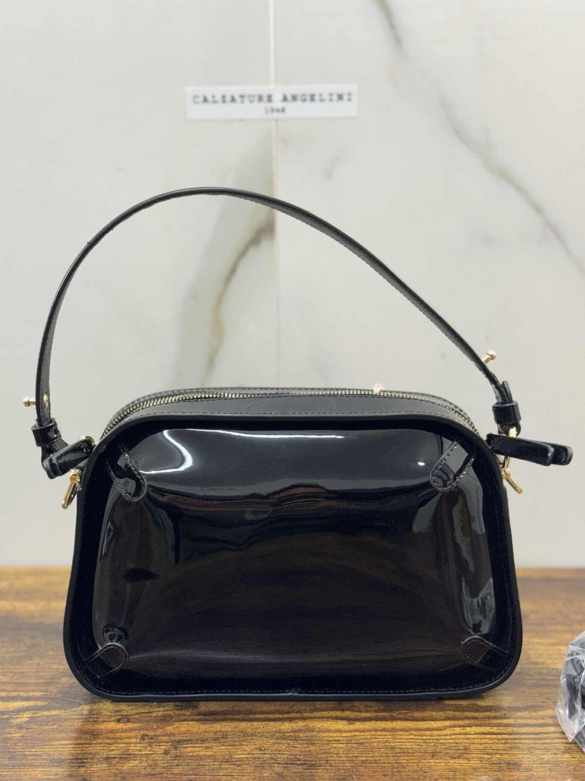 Coccinelle Borsa Maleta Pelle Nera Lucida 100% Pelle Made In Italy Donna