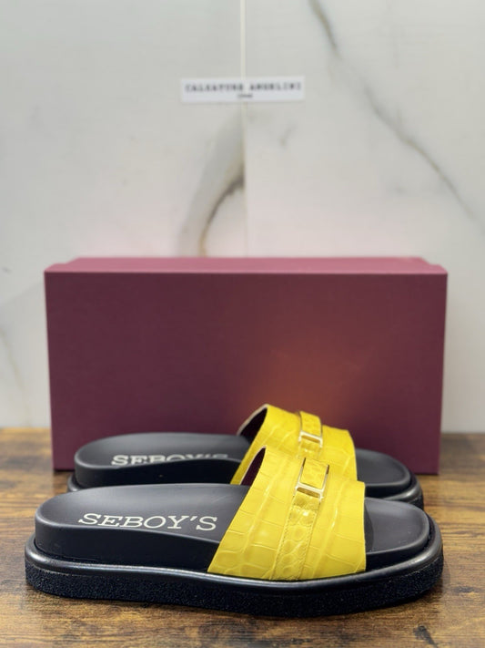 Seboy’s Sandalo Pelle Cocco Giallo Casual Donna 40