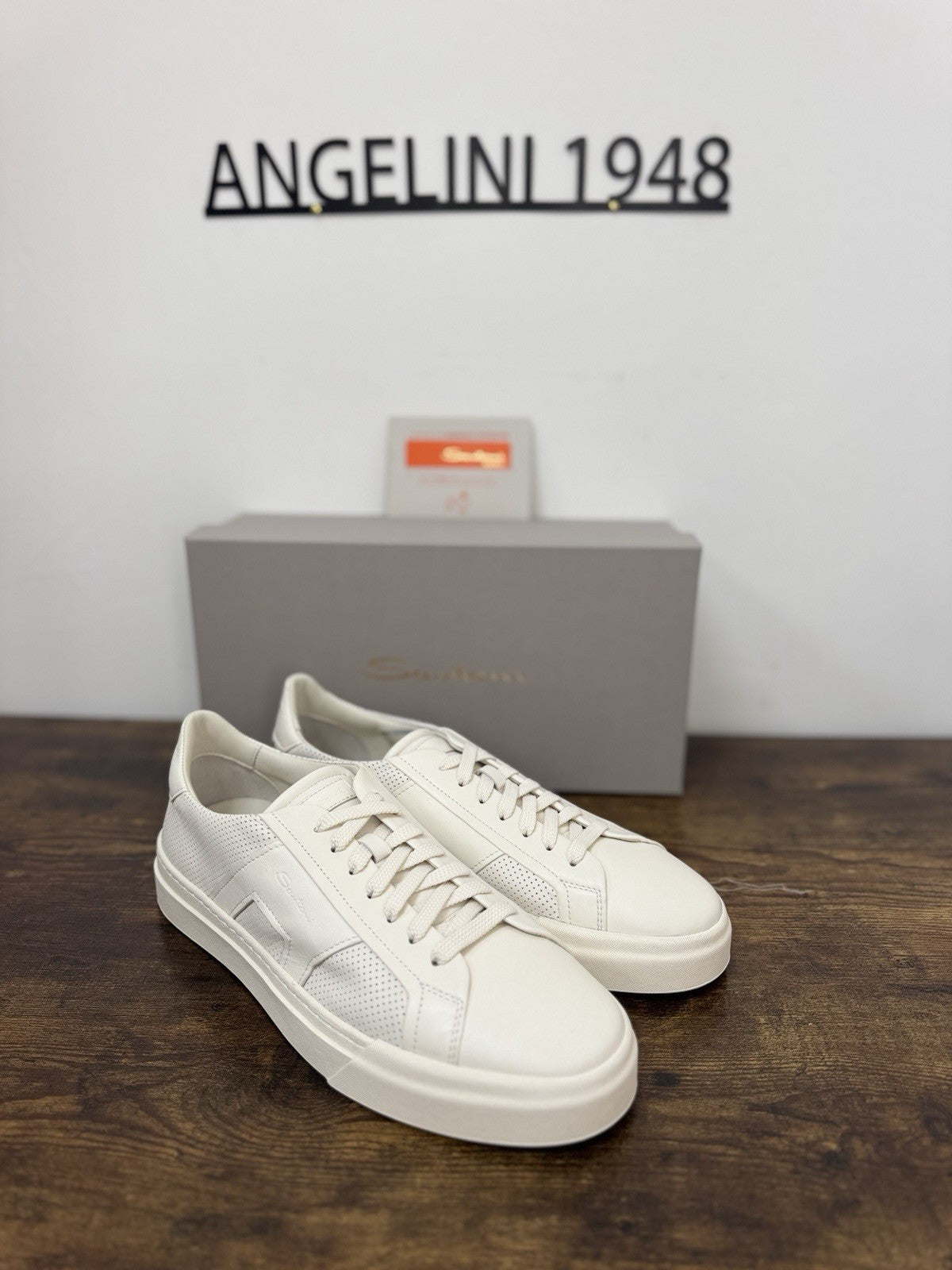 Santoni Sneaker Pelle Bianca  Luxury Scarpa Santoni Uomo 44.5