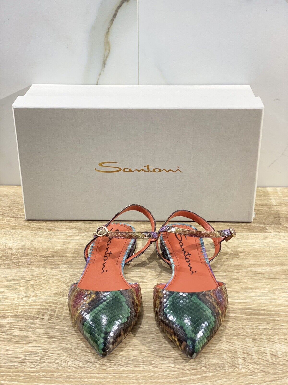 Santoni Scarpa Donna In Pelle Verde Multi Luxury Flat Shoes Santoni Woman 35