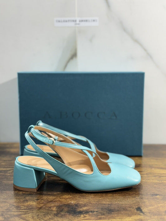 A.Bocca Two For Love Scarpa Donna Pelle   Turchese  Con Tacco Luxury Handmade 36