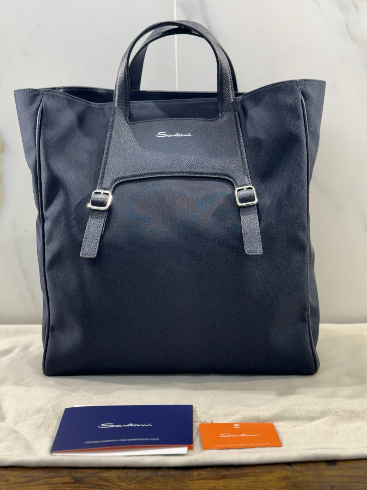 Borsa Santoni Uomo  Double Shopping Pelle E Tessuto   Luxury Men Bag Santoni