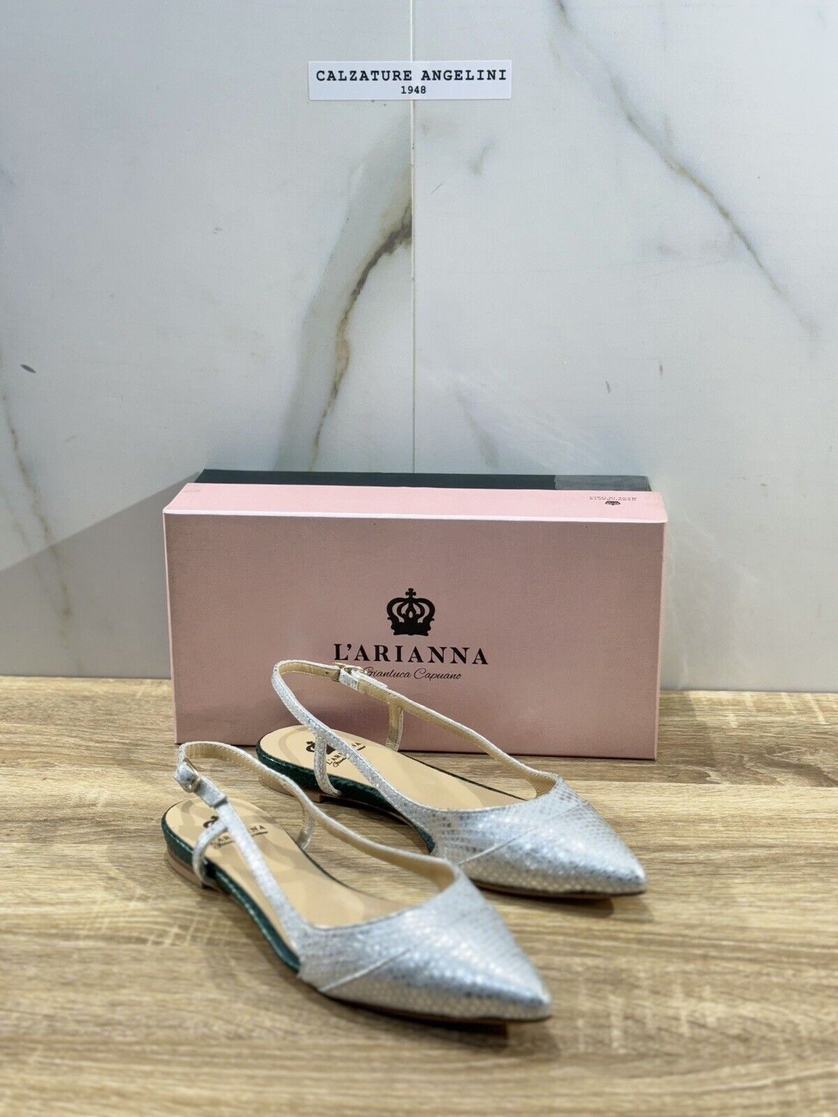 L’ARIANNA Scarpa Donna Sling Back Pelle Argento  Made In Italy 37