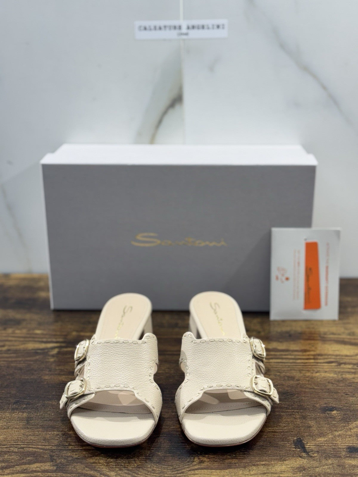 Santoni Sandalo Doppia Fibbia Pelle Beige  Luxury Santoni Scarpe Donna 38
