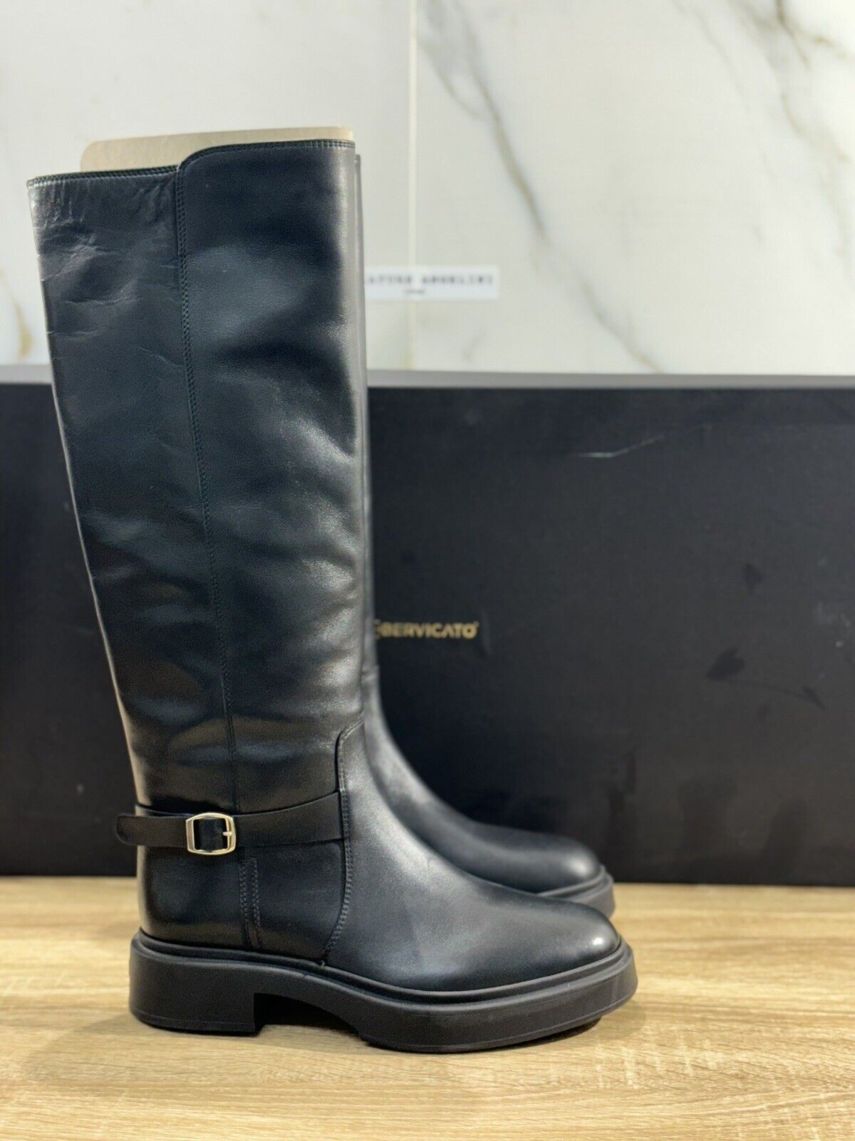 Angelo Bervicato Stivale Donna Pelle  Nero  Luxury Handmade Boot 36