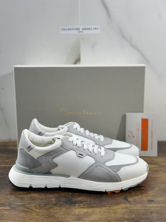 Santoni Sneaker Uomo Running Pelle Bianca Luxury Men Santoni Shoes Icon 40