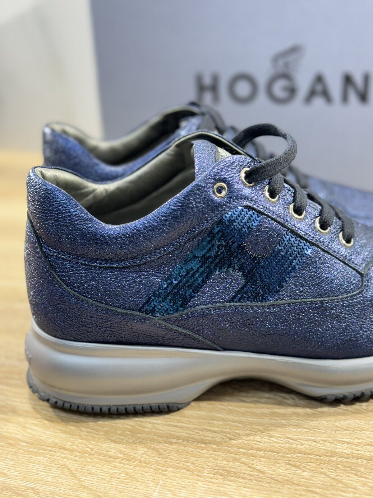 hogan interactive donna Pelle Blu H Strass Laminata Casual Hogan Woman 38.5