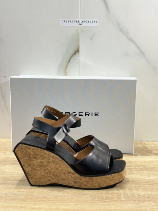 Clergerie Sandalo Donna Zeppa Effy  Pelle Nero  Luxury Clergerie Sandal 37