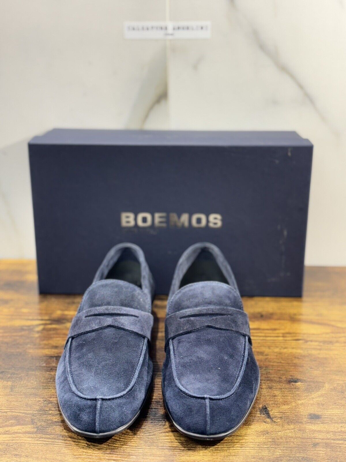 Boemos Mocassino Uomo Fondo Gomma Extra Light Suede Blu     Made In Italy 40