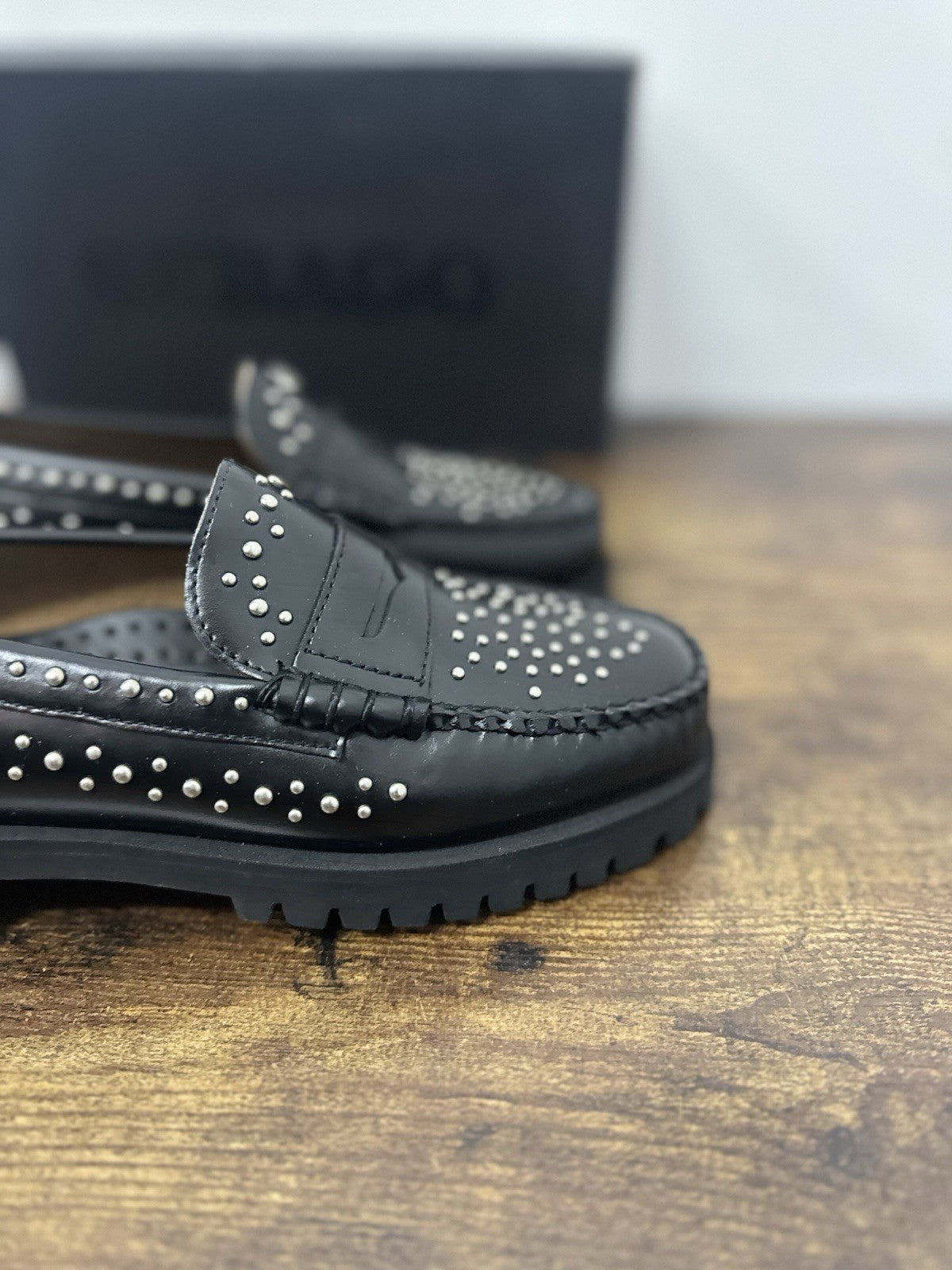 Sebago Dan Lug Studs Pelle Nero Mocassino Sebago Donna 38