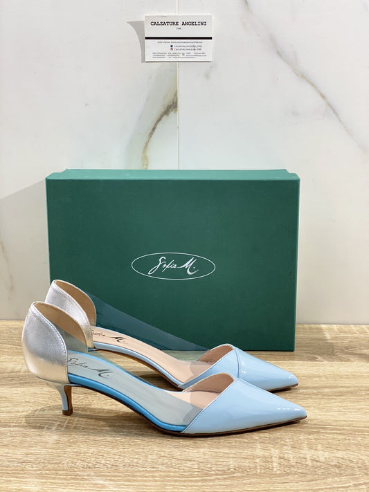Sofia M. Decolte’ donna perla 105 vernice Azzurra  luxury woman shoe 39