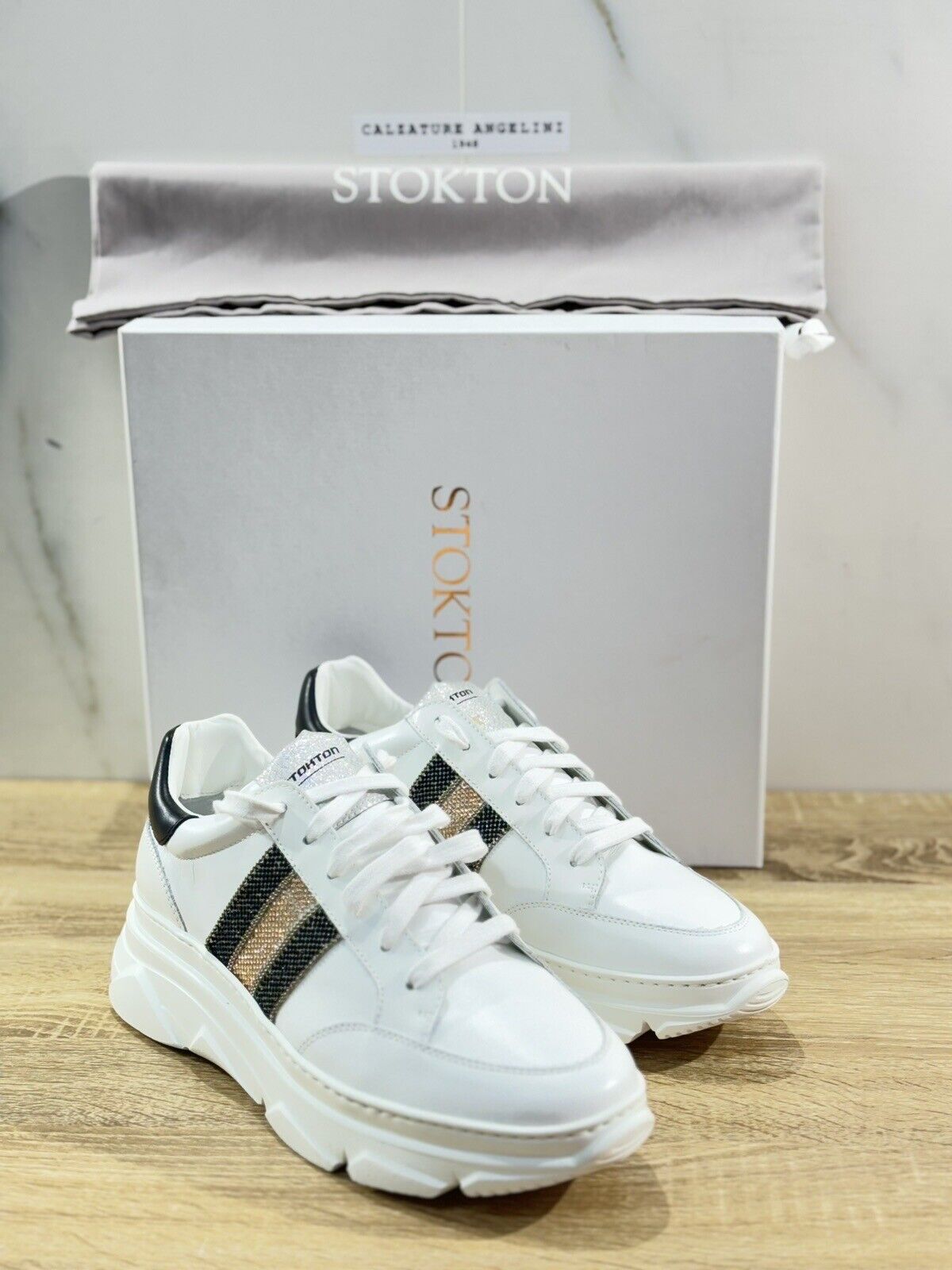 Stokton Sneaker Donna Pelle Bianca Extra Light Made In Italy 40