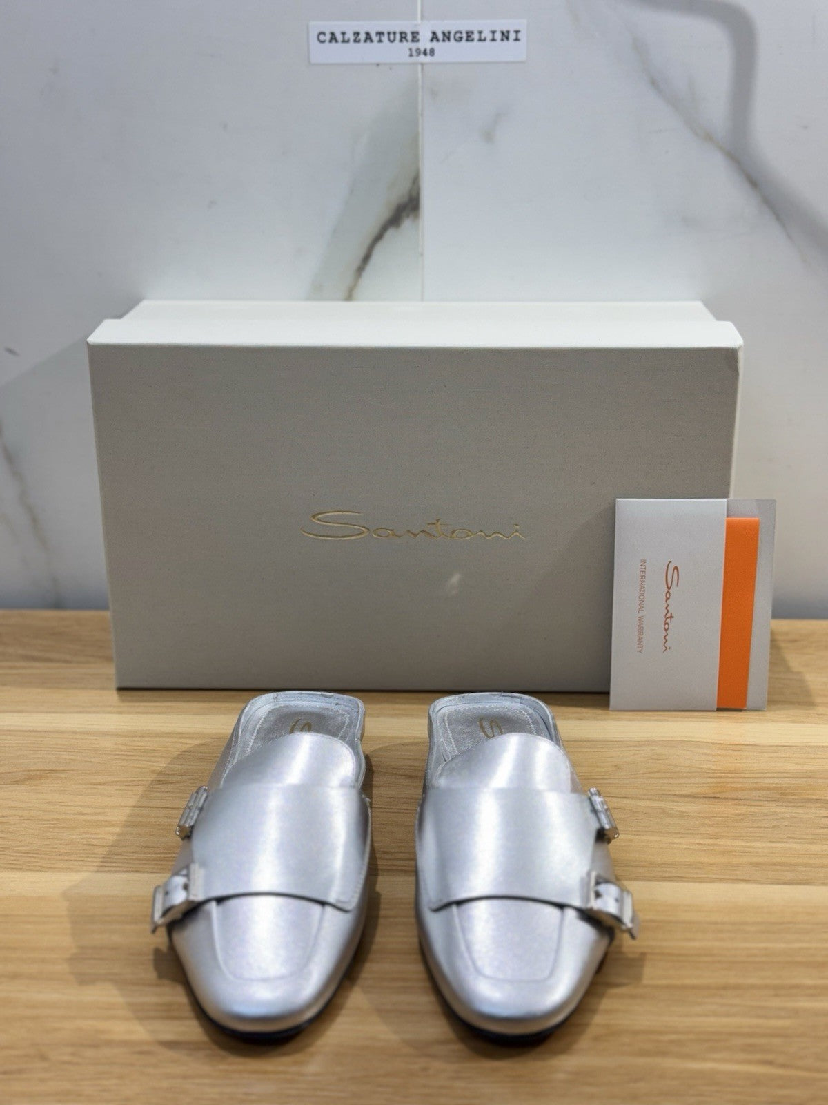 Santoni Sabot Donna Pelle Argento Luxury Santoni Scarpa Donna 34