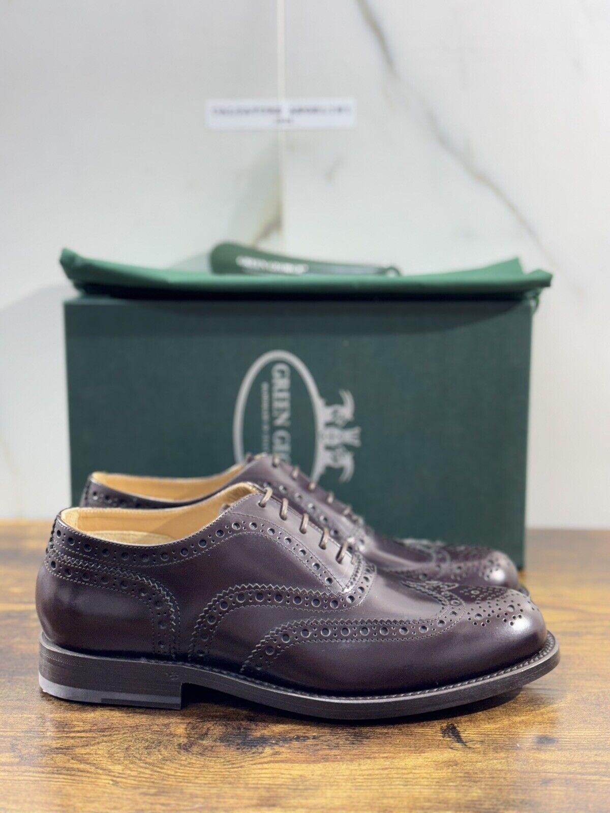 Green George derby   Brogue Bordo’ Pelle  luxury men  Doppio Cuoio 41