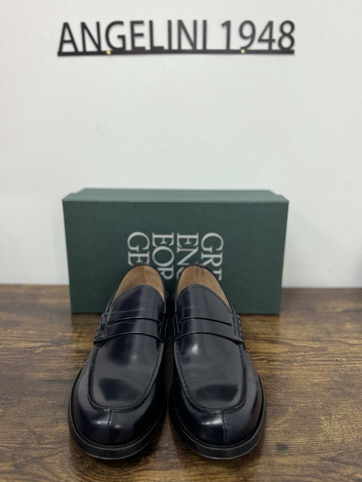Green George Mocassino College Pelle  Blu   Fondo CuoioHandmade In Italy Uomo 41