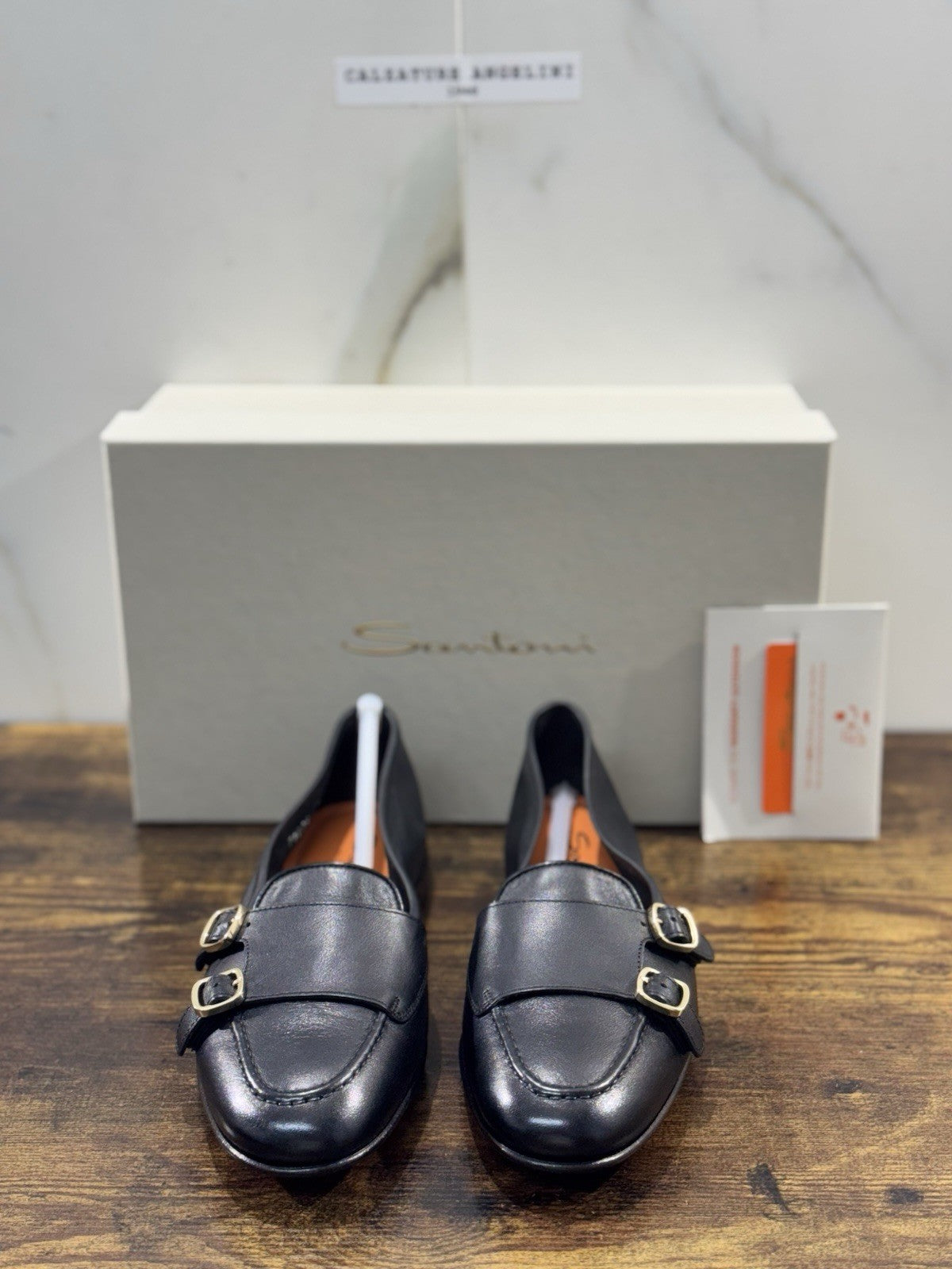 Santoni Mocassino Pelle Nera Doppia Fibbia  Luxury Santoni Goodyear  Donna 38