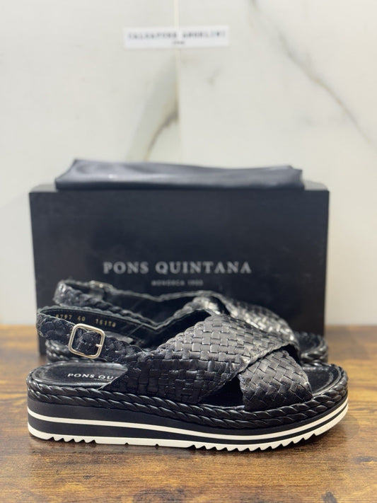 Pons Quintana Sandalo Milan Donna   Pelle Nero    Handmade Con Zeppa 40
