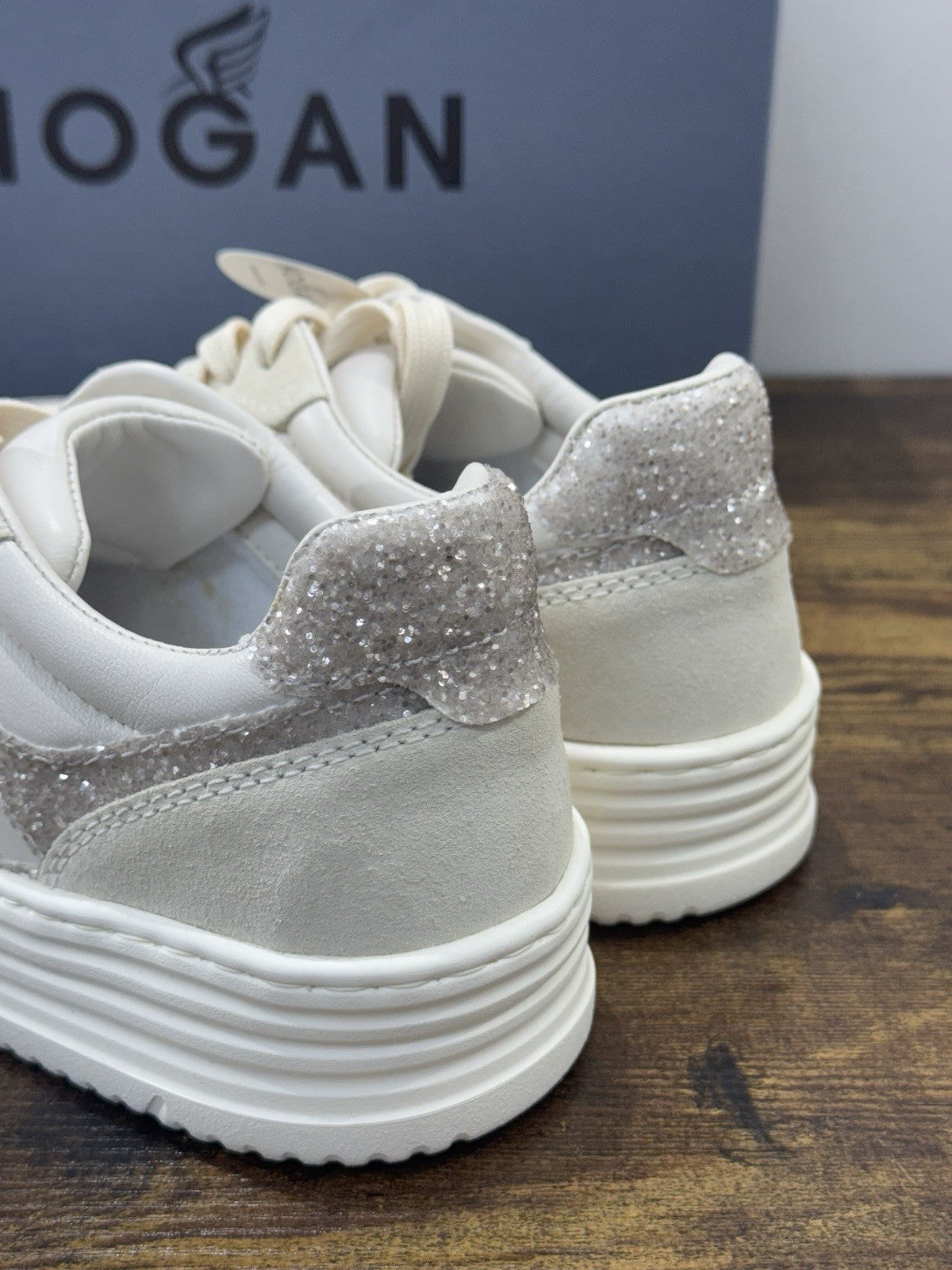 Hogan H630 Sneaker Pelle Casual Beige Glitter    Hogan Scarpe Donna 38