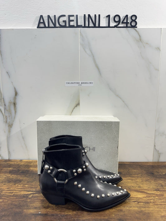 Elena Iachi Texano  Pelle Nero Borchie  Luxury Texan Boot Donna 38