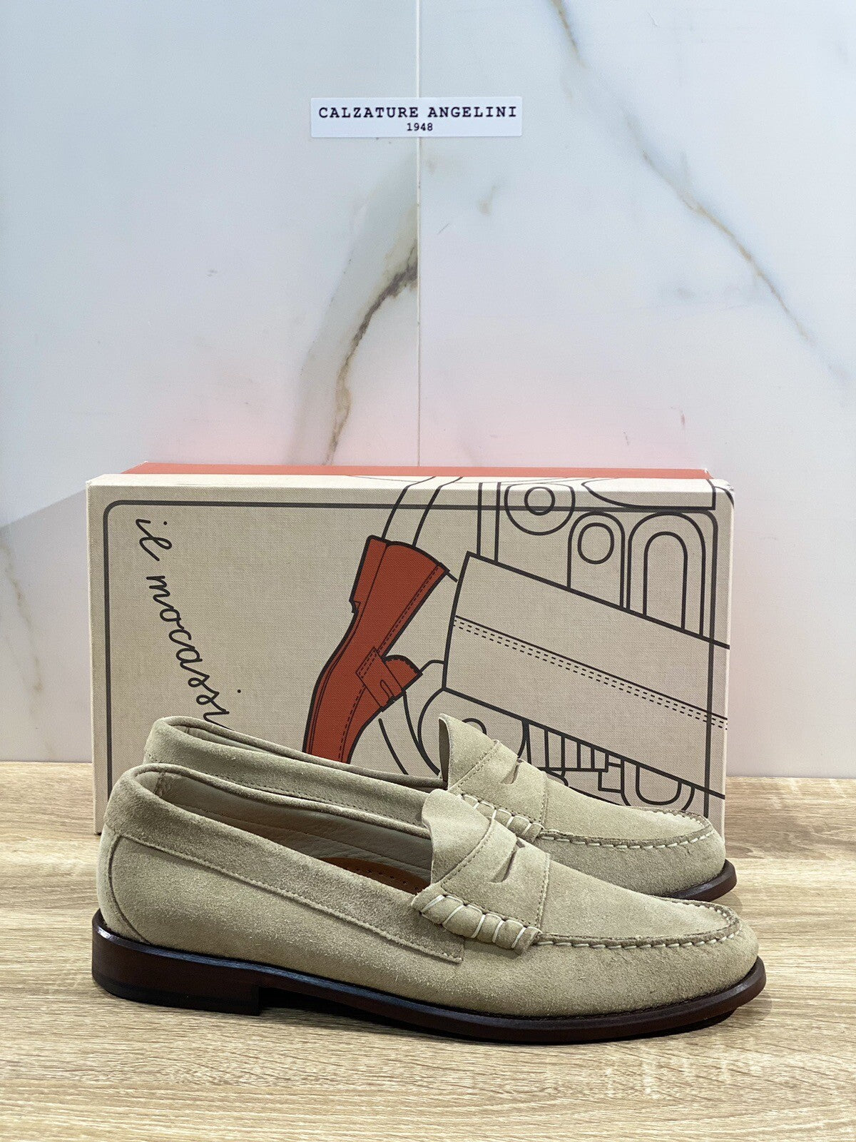 Il Mocassino Uomo In Suede Sand Fondo Cuoio College  Luxury Made In Italy 40.5