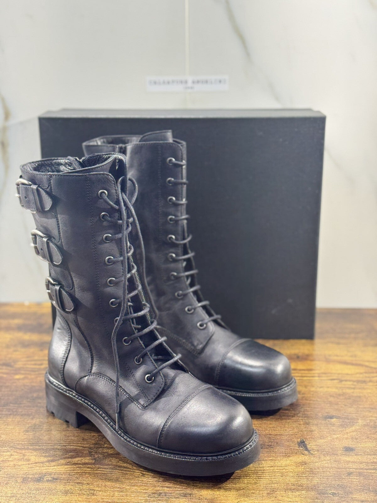 Strategia Biker Anfibio  Donna A5780 Pelle Nero Luxury Biker Boot Woman 41