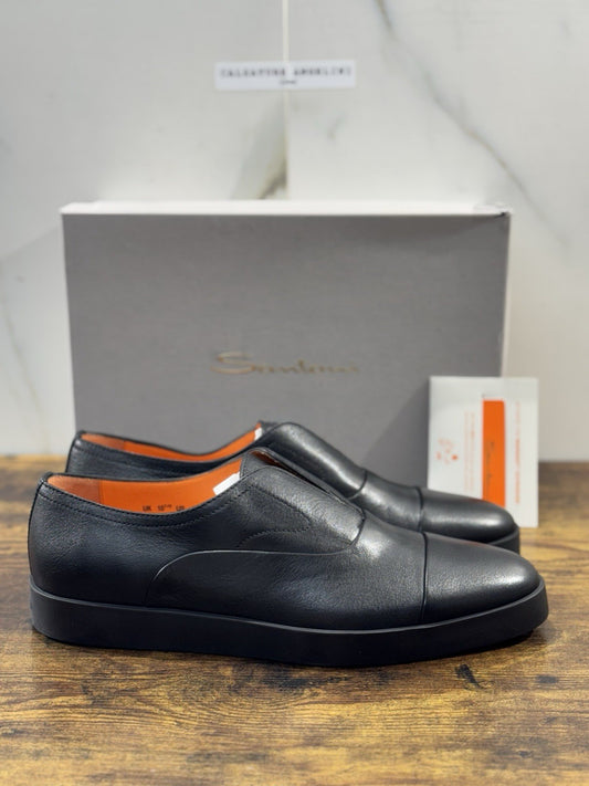 Santoni Scarpa Uomo Pelle Nero  No Lace Luxury Santoni Uomo 44.5