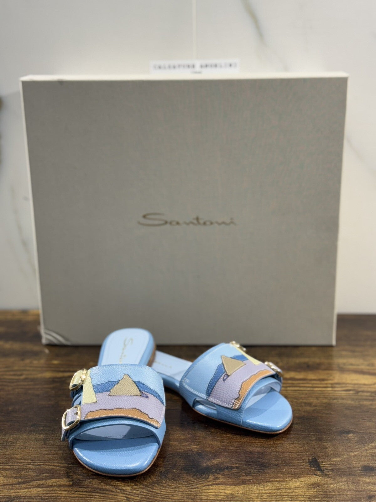 Santoni Sandalo Donna In Pelle Cielo    Super Soft Luxury Woman Shoe 38