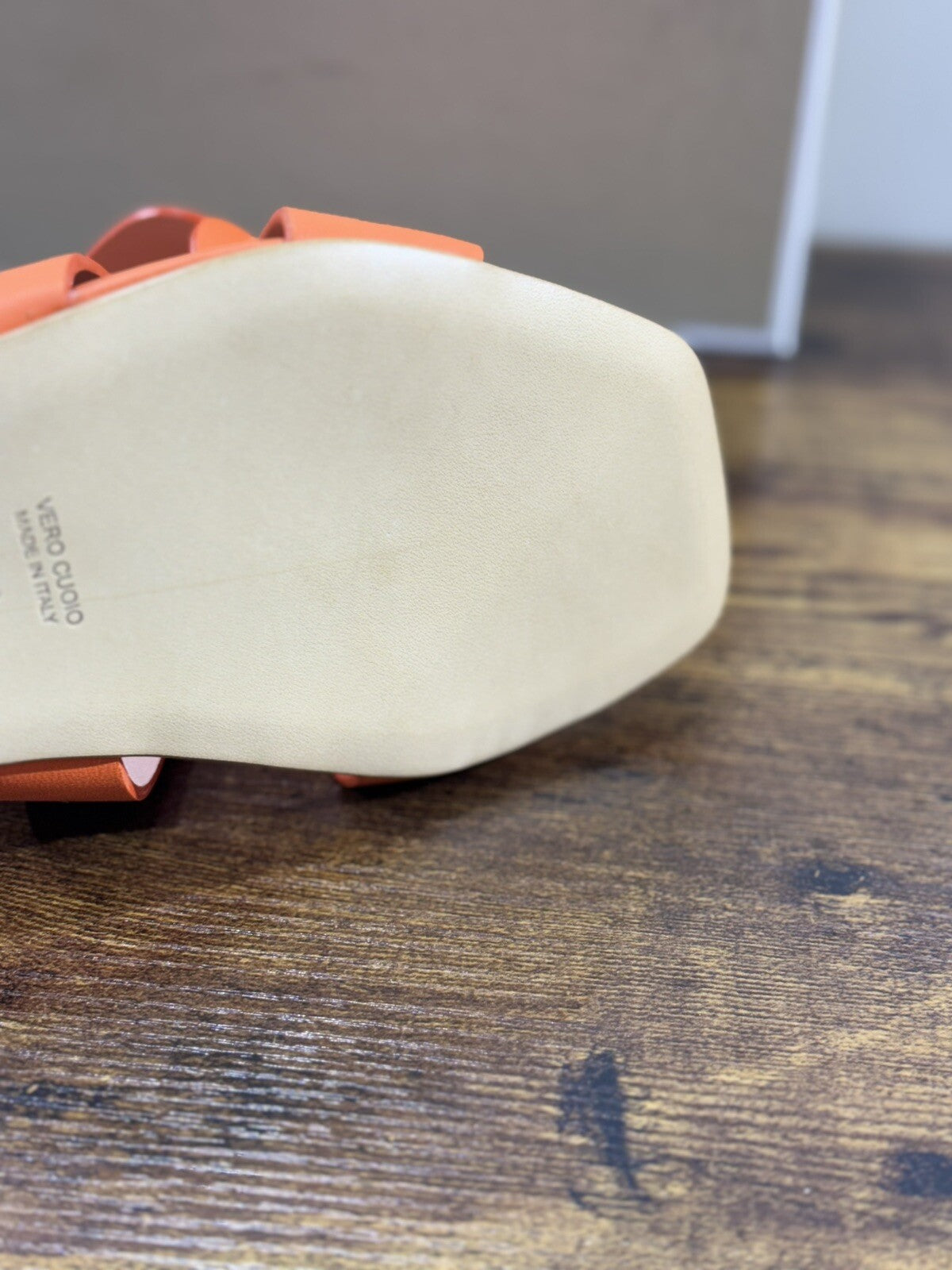 Capri Sandalo Donna In Pelle Arancio   Fatto A Mano In Italia Fondo Cuoio 37