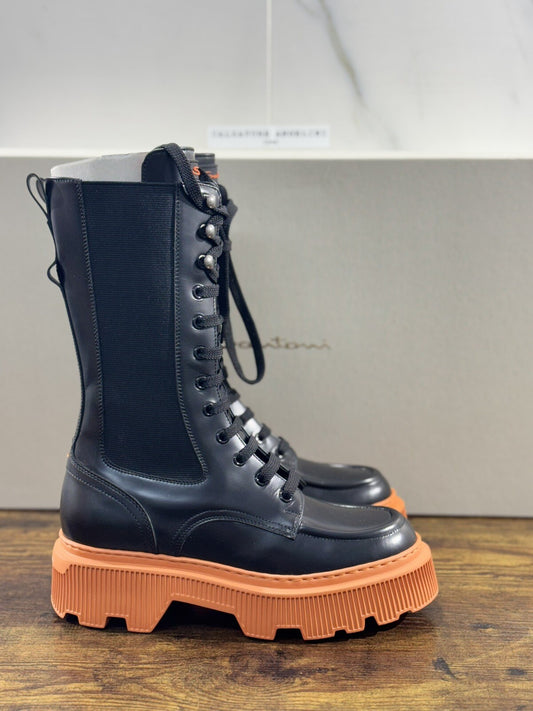 Santoni Combat Boot Donna Pelle Nera  Casual Luxury Boot Woman Santoni 39