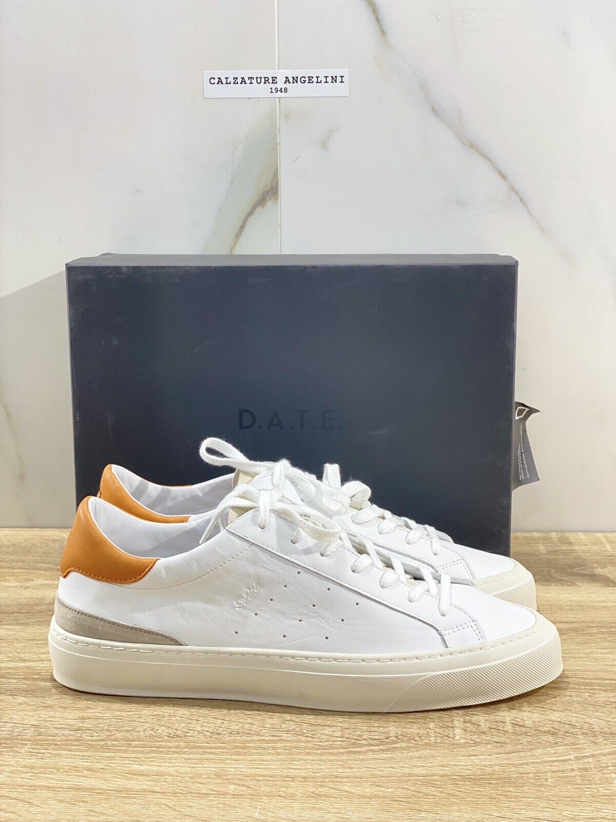 D.A.T.E Sonica Uomo  sneaker Pelle White Orange Casual Shoes 45