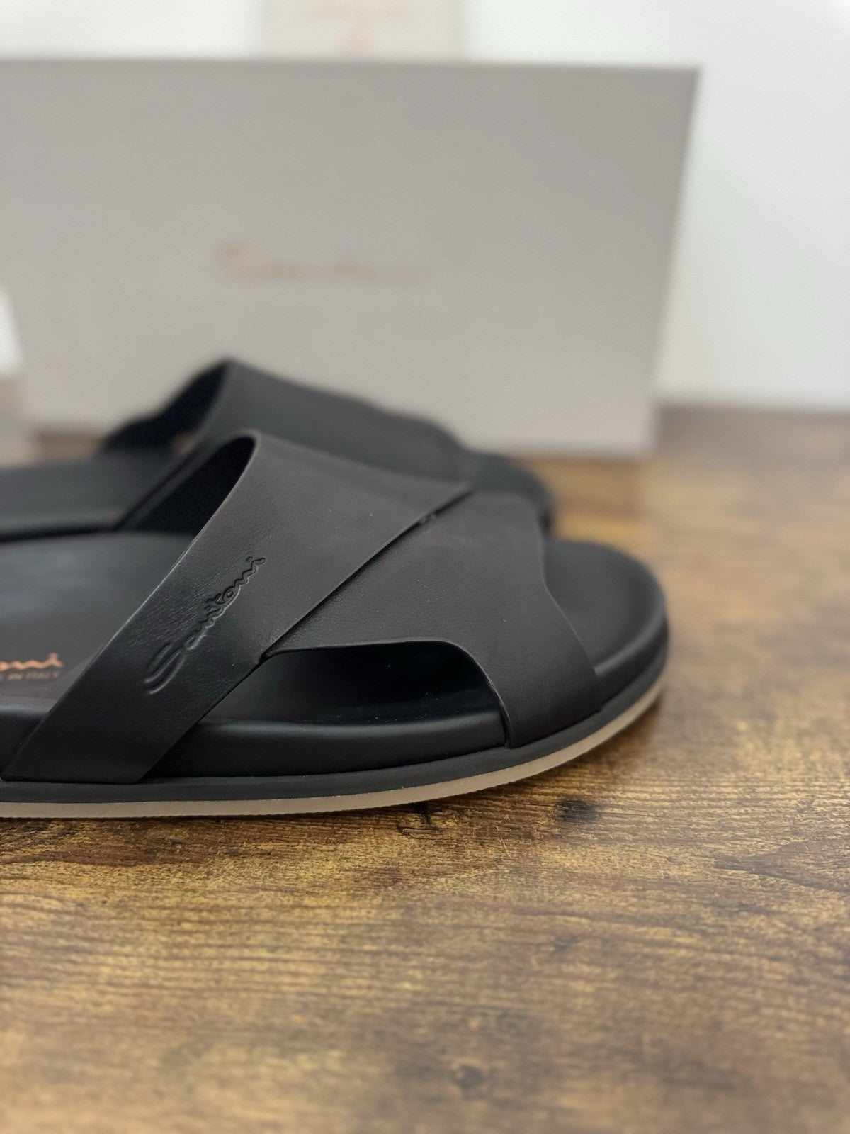 Santoni Sandalo Pelle Nera Luxury Santoni Sandal Uomo 43